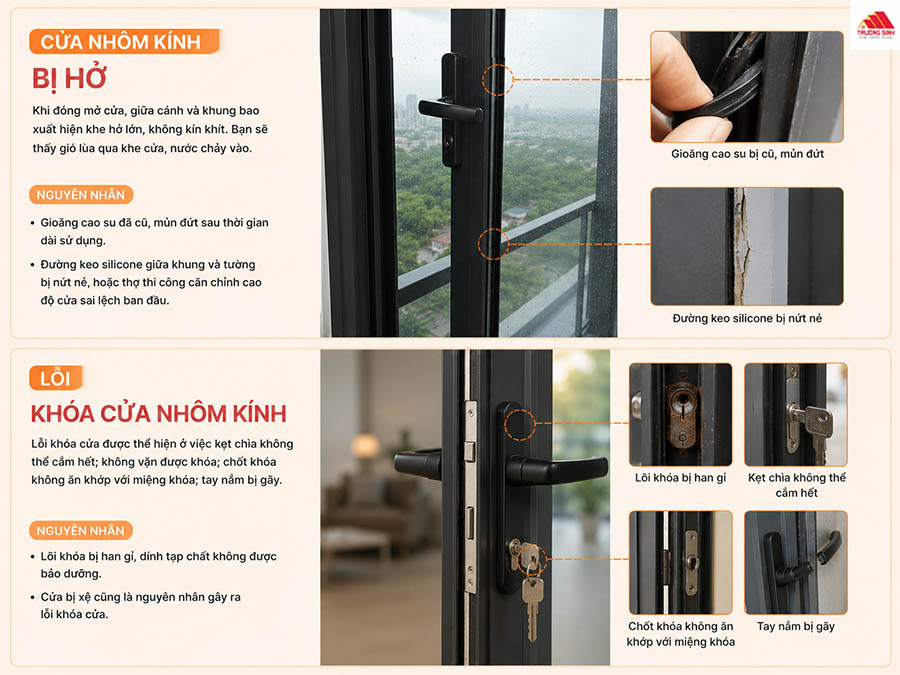 Khắc phục lỗi cửa nhôm kính bị hở, hỏng khóa